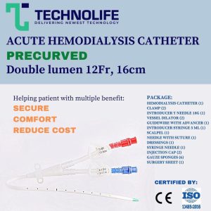 Hemodialysis Catheter Short Term Pre Curved Double Lumen 12Fr 16cm